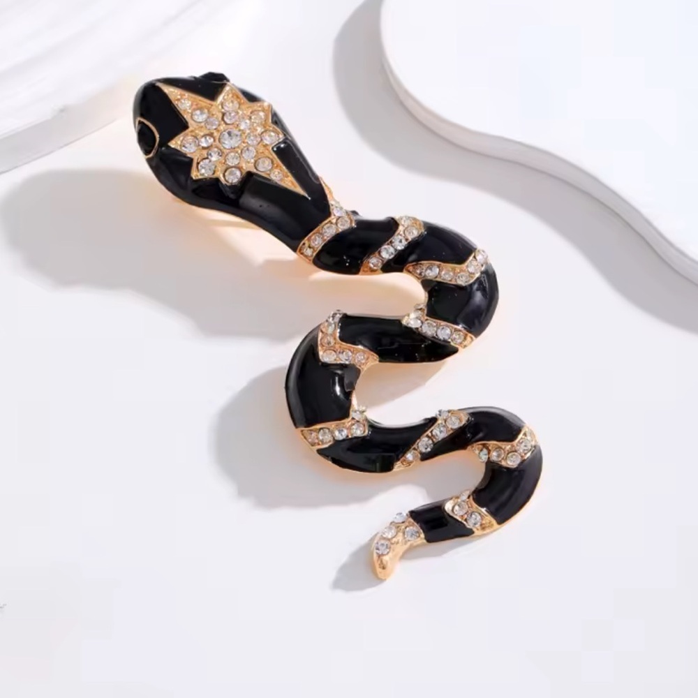 Black Snake Brooch Crystal Statement Pin